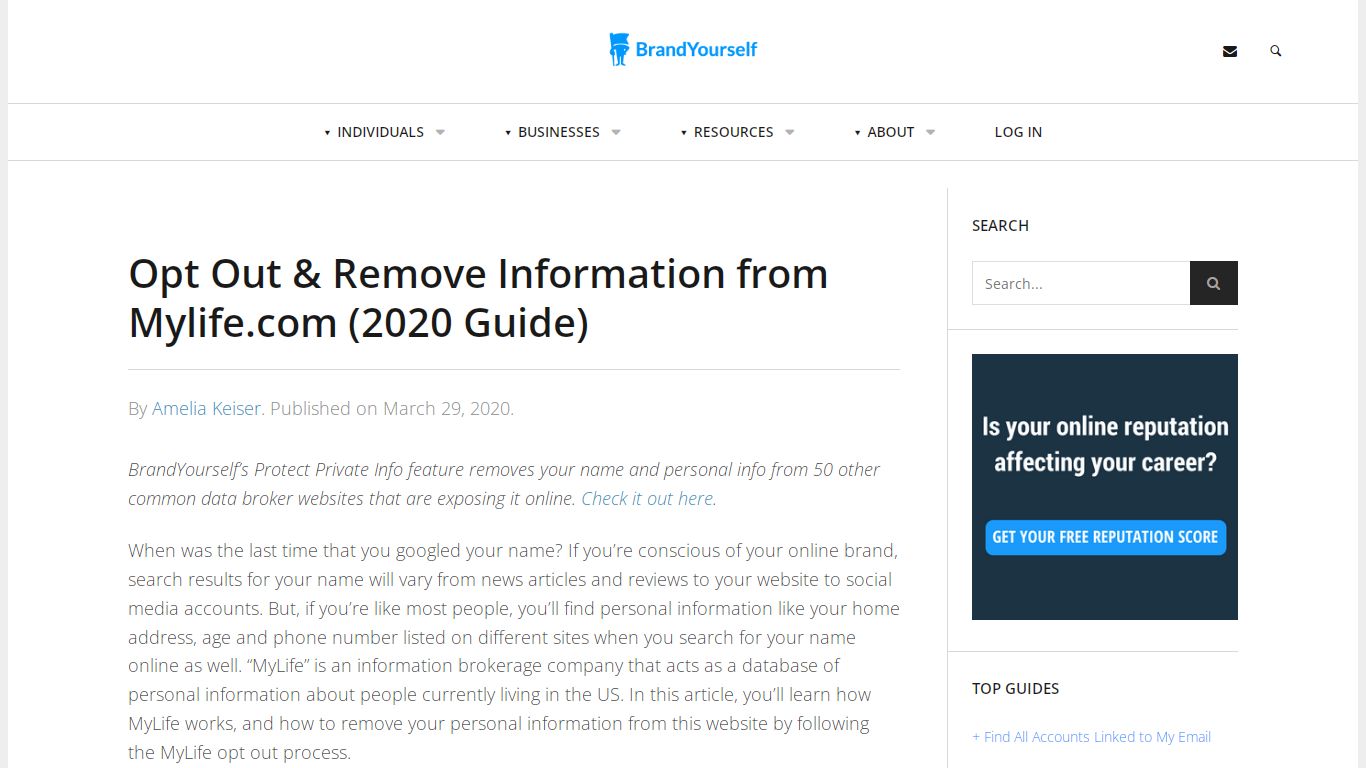 Opt Out & Remove Information from Mylife.com (2020 Guide) - BrandYourself
